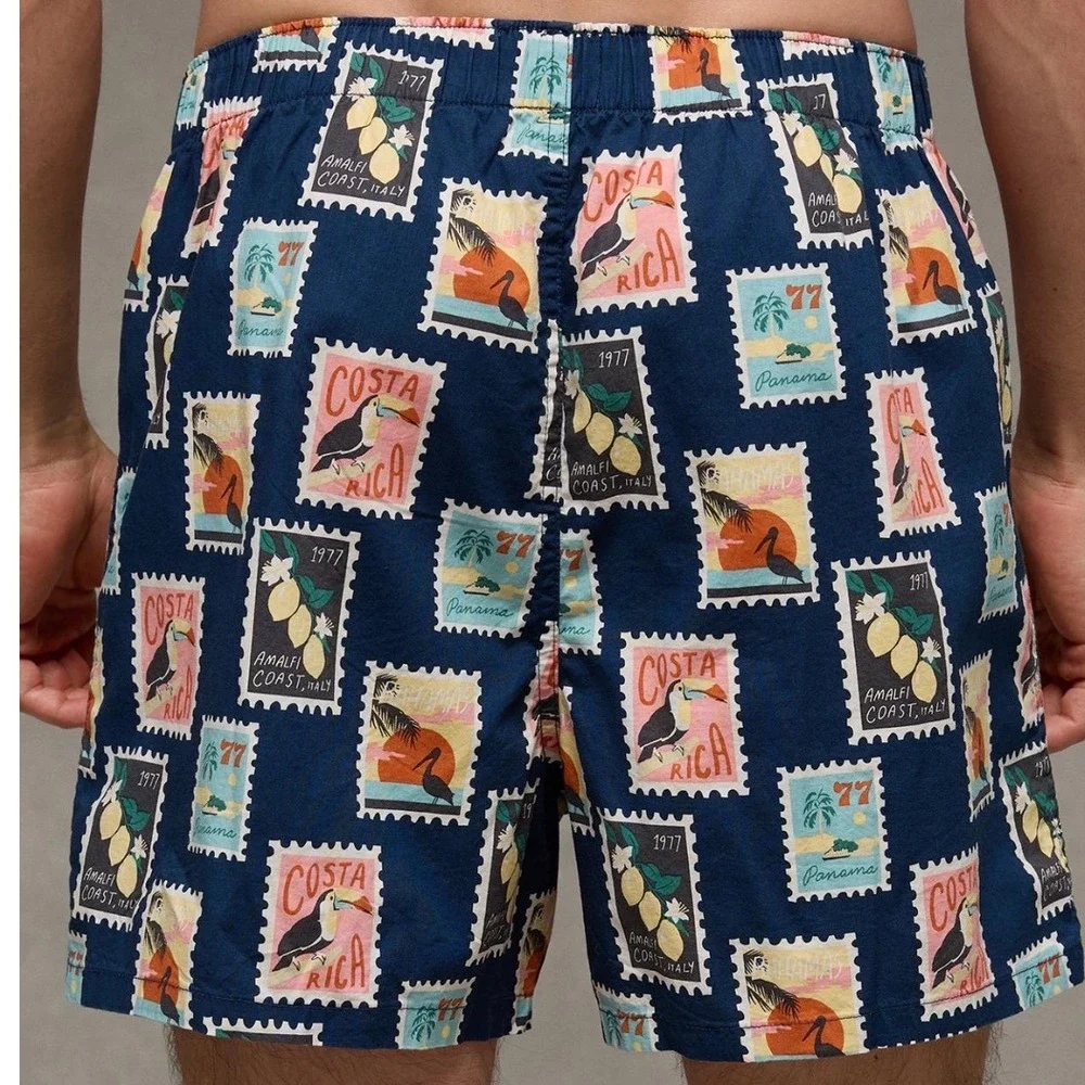American Eagle‎ Mens 4 Inch Stretch Boxer Postage Stamp Print Navy Blue Size M